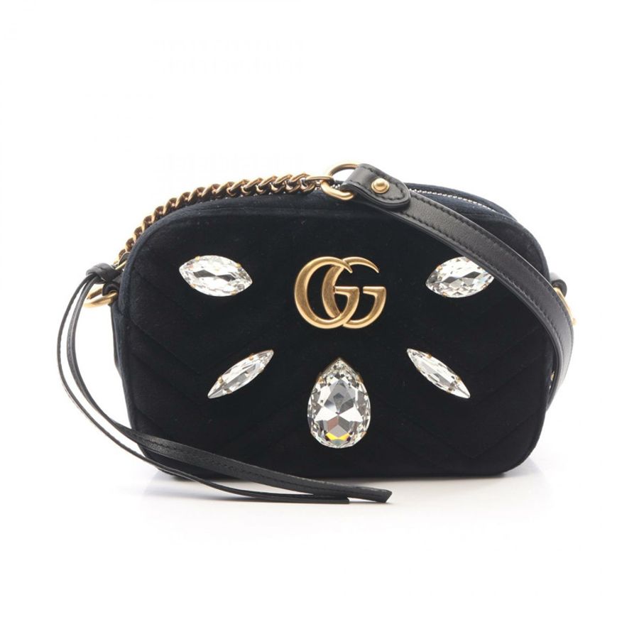 GUCCI GG Marmont 絎縫迷你水鑽單肩斜背包 448065 布料-0