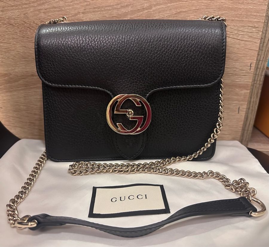 GUCCI 黑色壓釦式肩背/斜背包-0