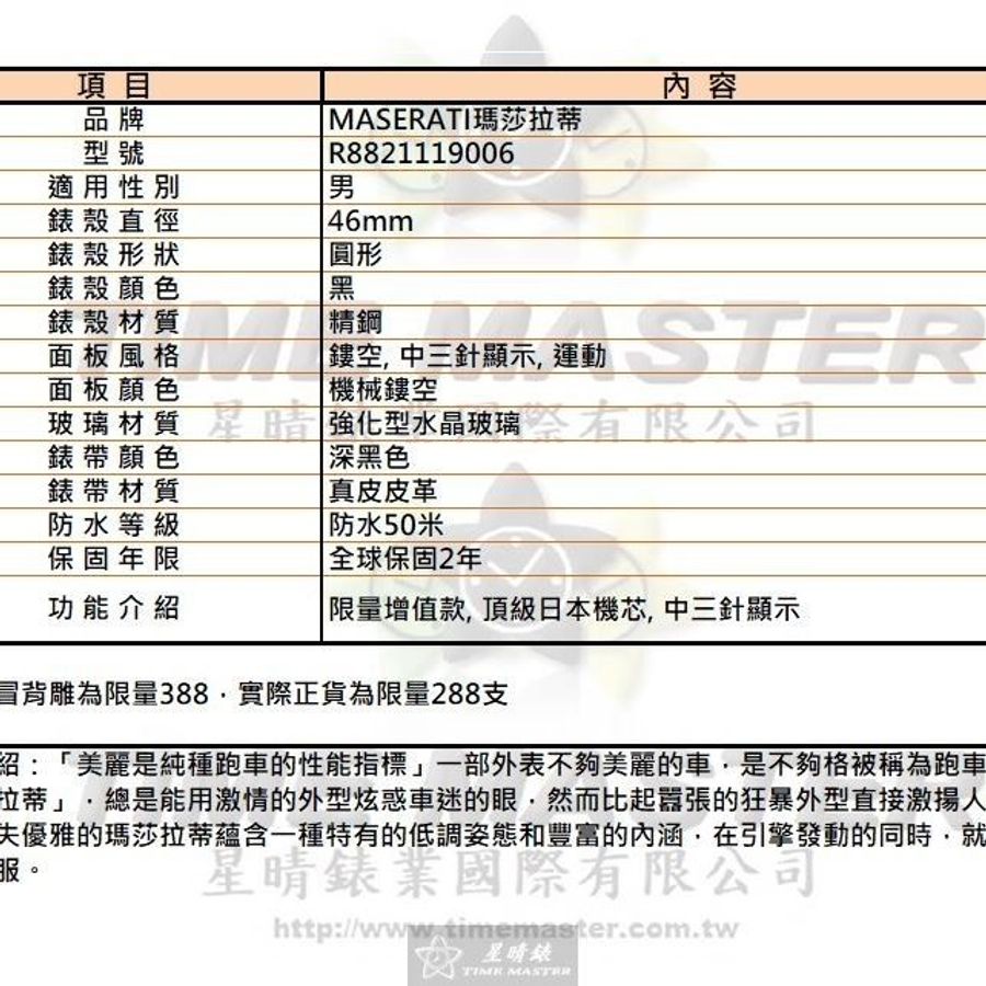 MASERATI手錶,編號R8821119006,46mm黑錶殼,深黑色錶帶款-13