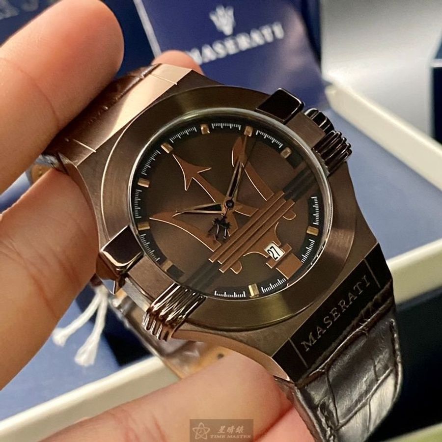 MASERATI瑪莎拉蒂男女通用錶,編號R8851108011,42mm古銅色錶殼,咖啡色錶帶款-5
