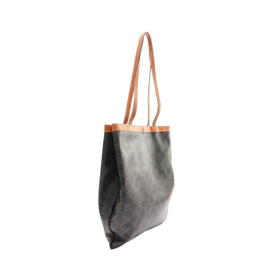 CELINE 賽琳 Flat Shopper 肩背包 棕色 Triomphe 帆布 牛皮 123832O90-1