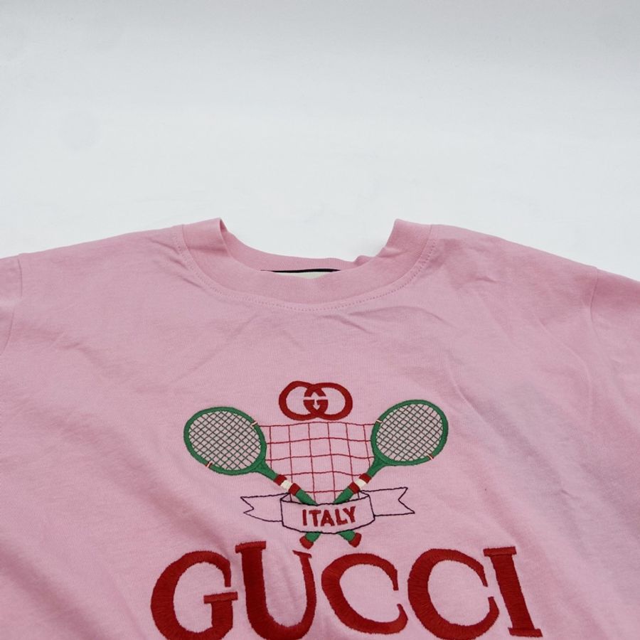GUCCI 網球刺繡粉色短袖T恤-13