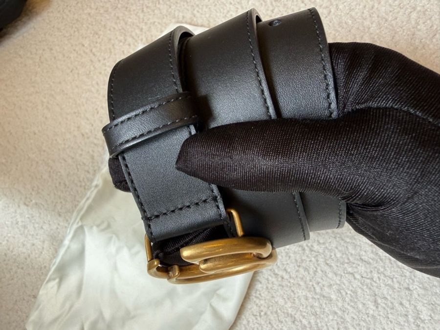 Gucci古馳雙G金扣皮帶 尺寸75cm 材質:頭層牛皮 寬3cm-4