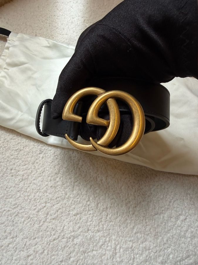 Gucci古馳雙G金扣皮帶 尺寸75cm 材質:頭層牛皮 寬3cm-7