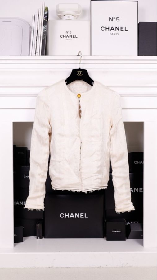 Chanel 05年米白单粒扣编织外套-6