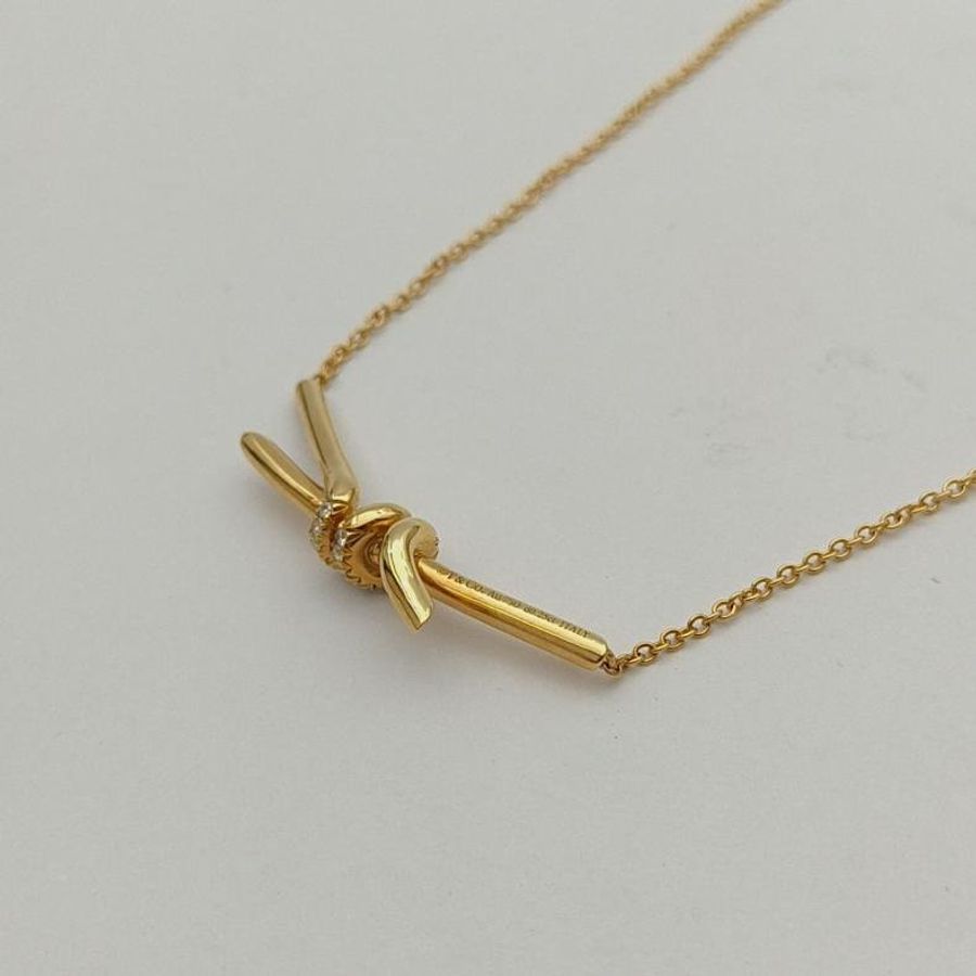 TIFFANY&CO TiffanyKnot雙打結式吊墜項鏈18K黃金/鑽石-3