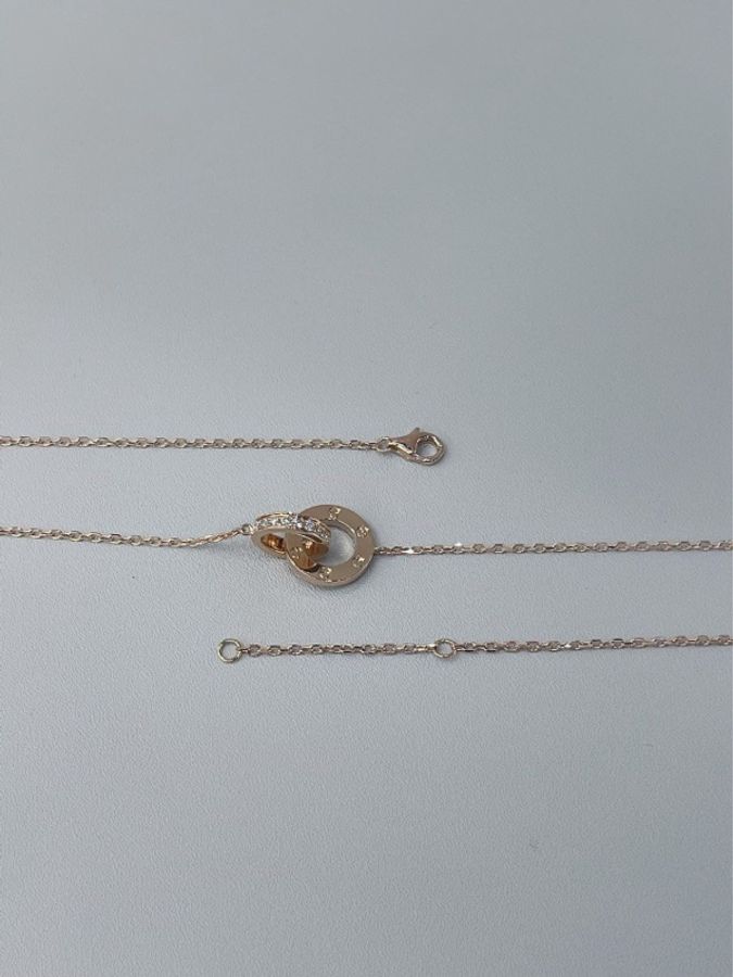 卡地亞CARTIER love雙環圓餅滿鑽項鍊玫瑰金 99新-3