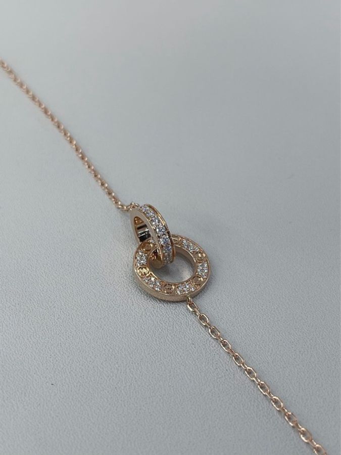 卡地亞CARTIER love雙環圓餅滿鑽項鍊玫瑰金 99新-5