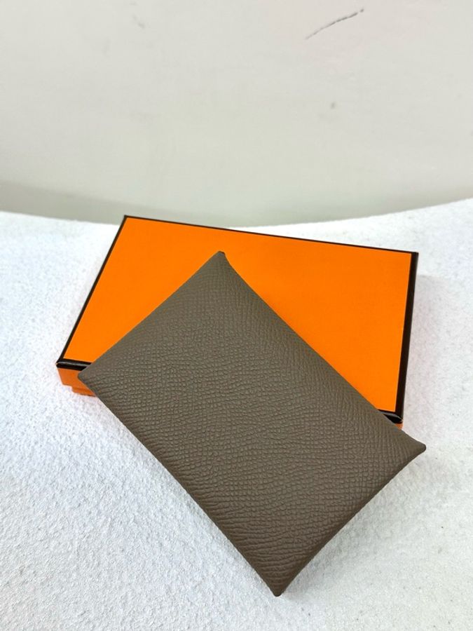 【全新閒置】Hermes Calvi Duo Compact card holder 大象灰 etoupe卡套-0