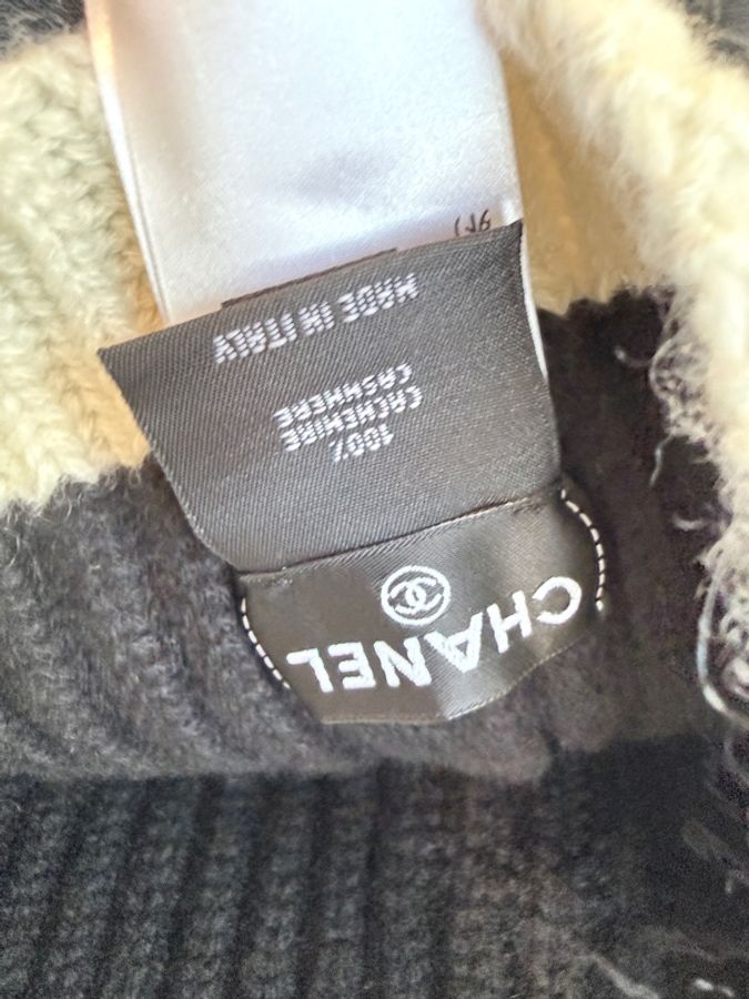 全新✨Chanel✨2026年秋冬新款 AAC340 黑白配色羊絨冷帽針織帽毛線帽-9