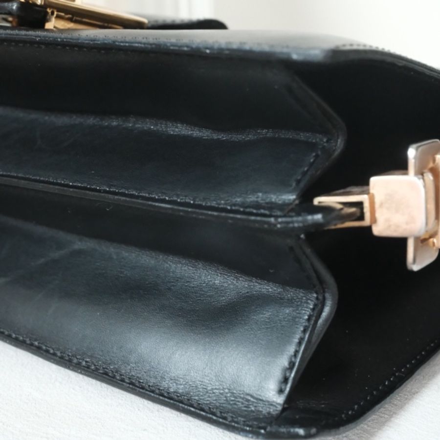 CELINE Vintage 1970s 思琳黑色平滑小牛皮 信封翻蓋雙層馬車包-7