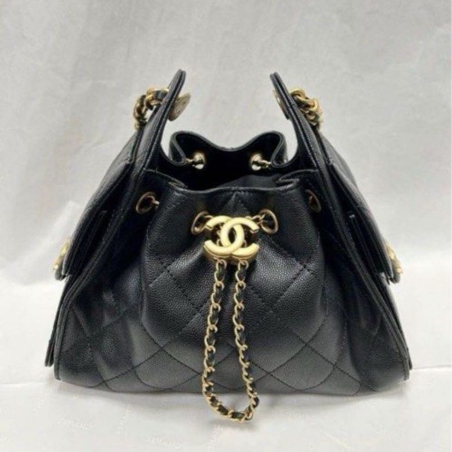 全新Chanel Mini 25 Bag黑色荔枝皮紋亮金扣-4