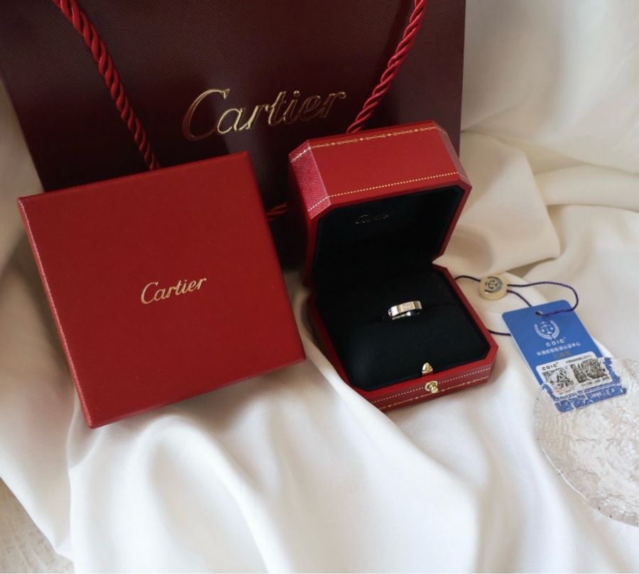 Cartier卡地亞18k白金love單鑽戒指,尺碼52號,99新-1