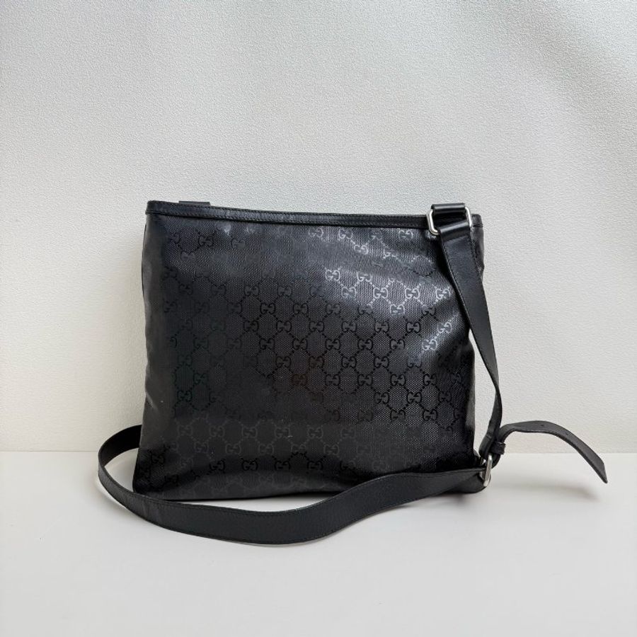 古馳 / Gucci 紅綠條紋織帶郵差包斜挎包 黑色銀扣 尺寸:34*29cm-1