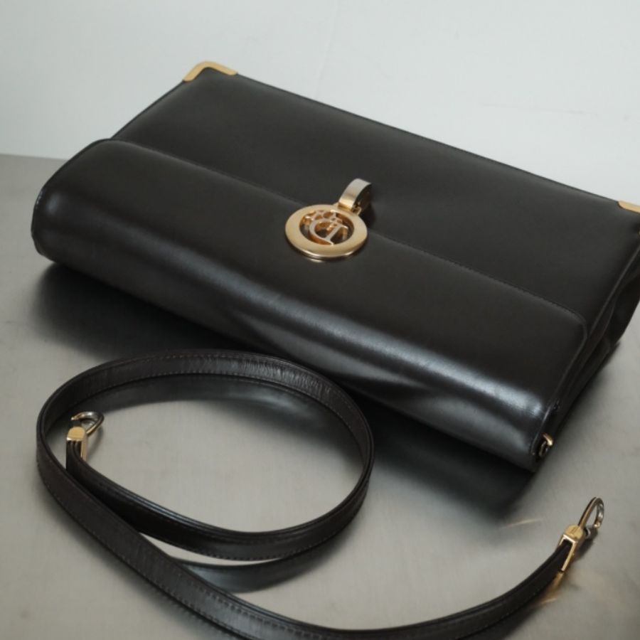 Dior 1970-80s Vintage Christian Dior 迪奧 PARIS NEW YORK深濃摩卡色經典圓標小牛皮肩背包-7