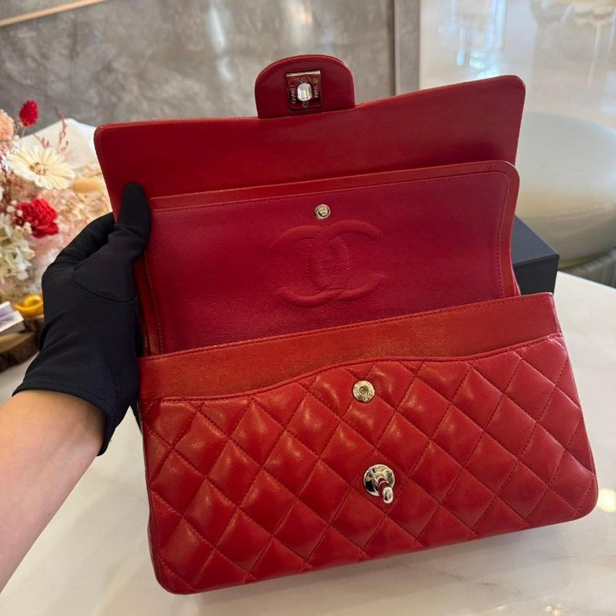 *SHIHNA名牌精品*CHANEL Coco 紅色羊皮銀釦 CF25口蓋包-6