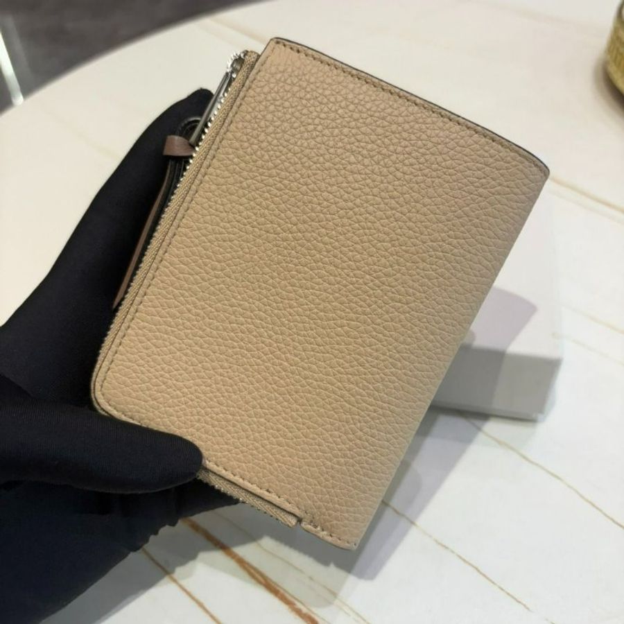 *SHIHNA名牌精品*LOEWE 牛皮釦式L型拉鍊零錢短夾(裸色/香茅黃)-8