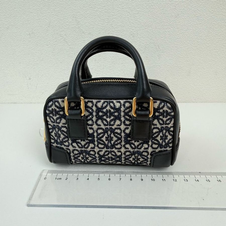 羅意威/LOEWE Amazona 藍色帆布老花絎縫斜挎包手提包 金扣 2021年附件:金色鏈條肩帶,塵袋,說明書-1