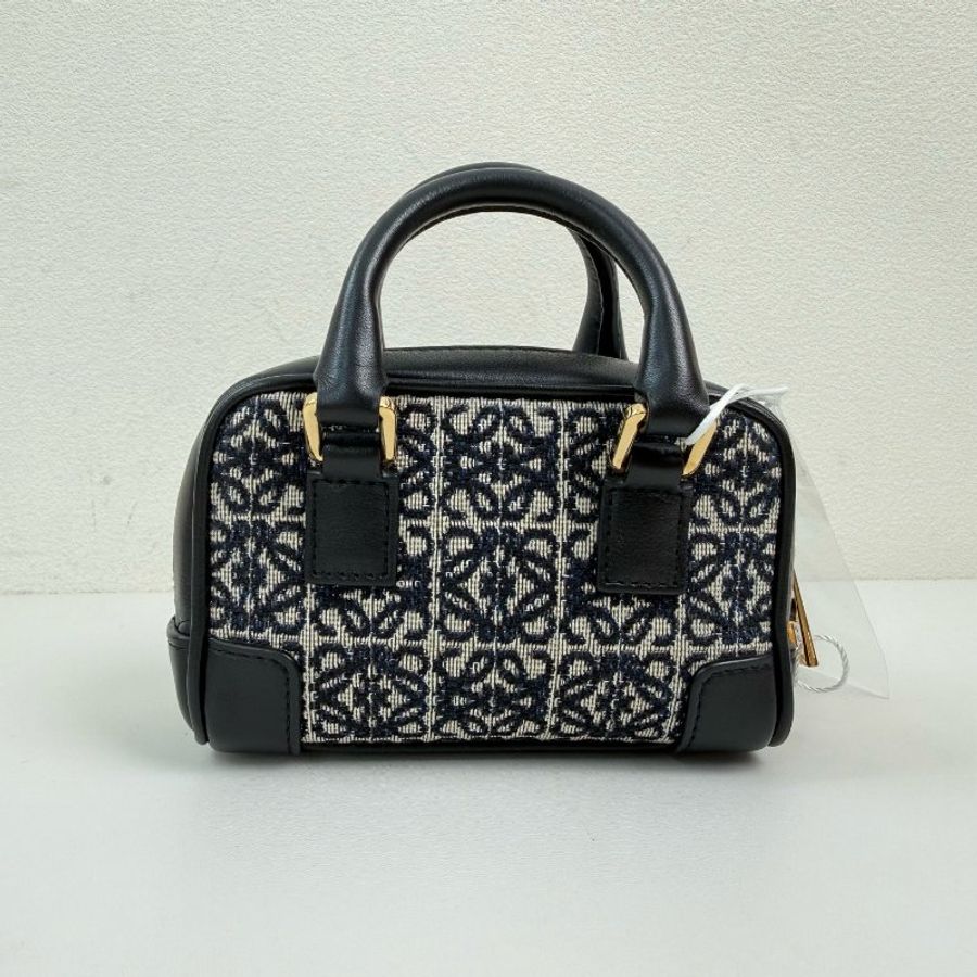 羅意威/LOEWE Amazona 藍色帆布老花絎縫斜挎包手提包 金扣 2021年附件:金色鏈條肩帶,塵袋,說明書-3