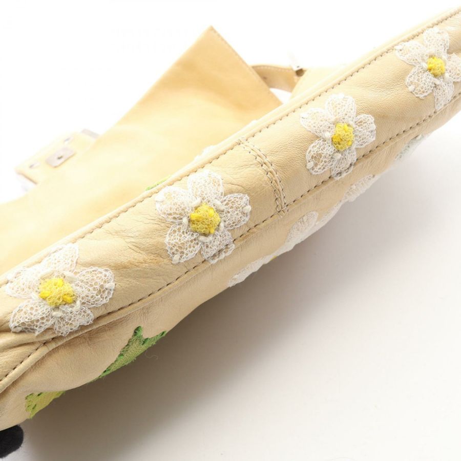 FENDI Mamma 水桶包,花朵刺繡肩背包,米色皮革,二手女款-8