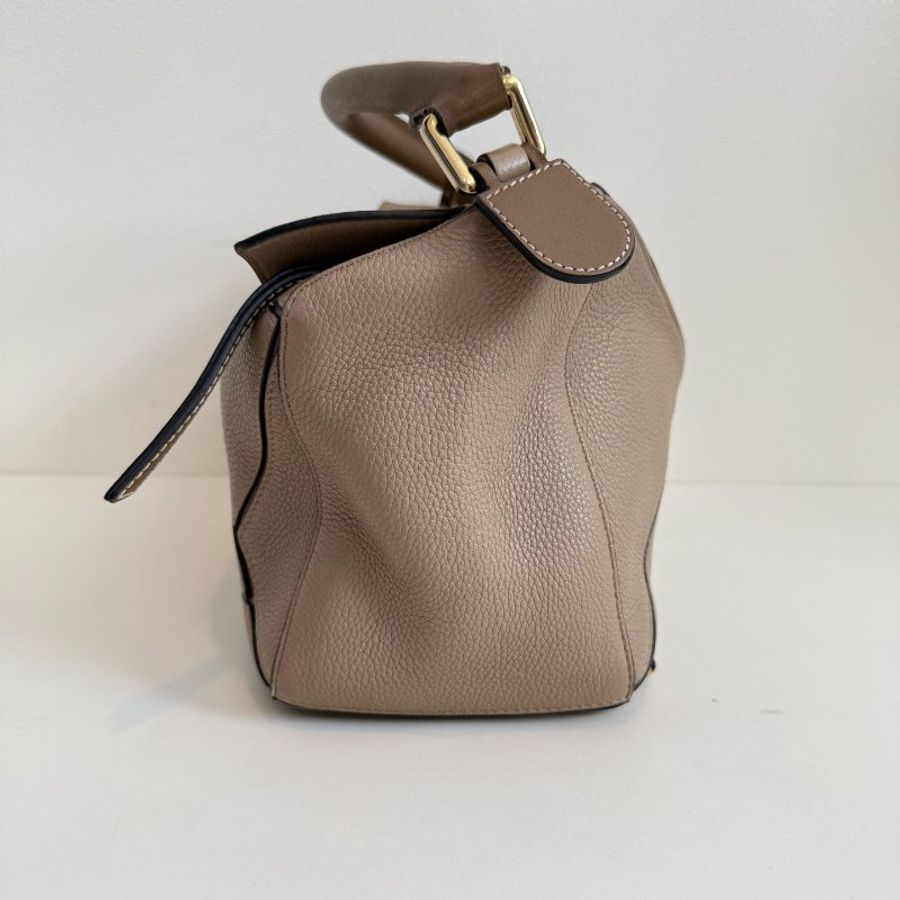 羅意威/Loewe Puzzle 中號 幾何牛皮拼接 手提包斜挎包 沙色 金扣 附件:肩帶 2017年-3