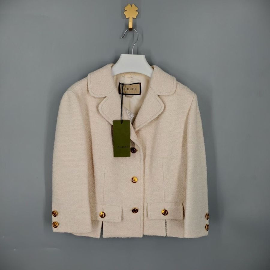 GUCCI|米白粗花呢短款西裝外套 金扣-8