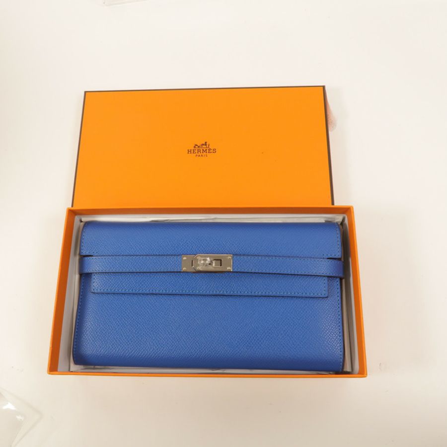HERMES Epsom皮革Kelly Wallet長錢包Bleu Izmir-10