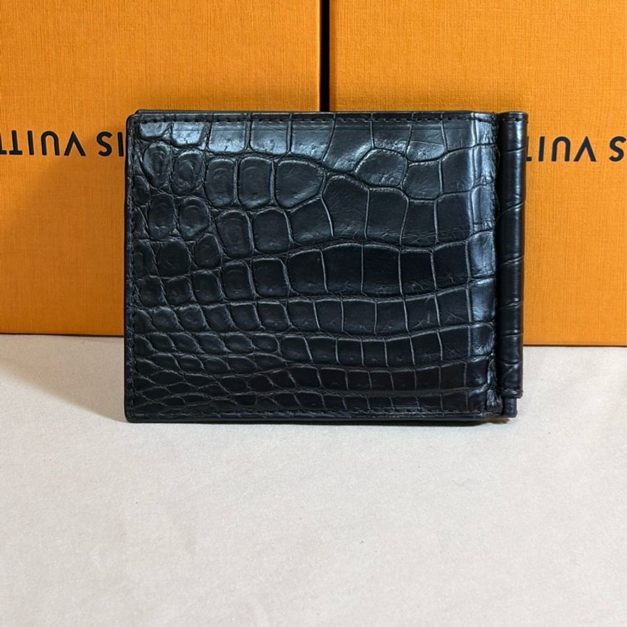 🎁送禮等級 限時驚喜 即將下架 BV bottega veneta 黑鱷魚壓紋 8卡 鈔票夾 短夾-4