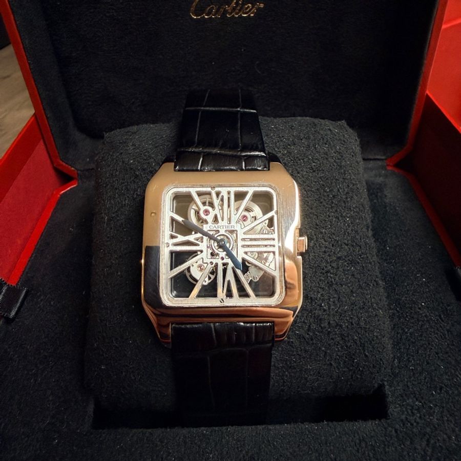 Cartier 卡地亞 Santos-Dumont 鏤空腕錶 白金 XL (Ref: W2020033)-0