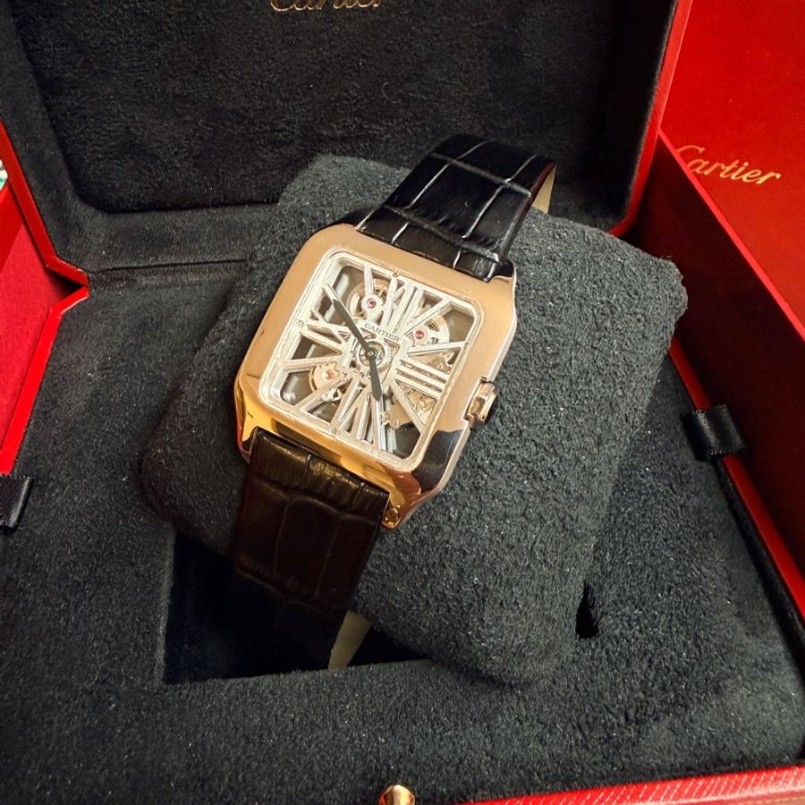 Cartier 卡地亞 Santos-Dumont 鏤空腕錶 白金 XL (Ref: W2020033)-5