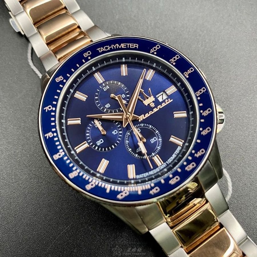 MASERATI手錶,編號R8873640012,44mm寶藍錶殼,金銀相間錶帶款-10