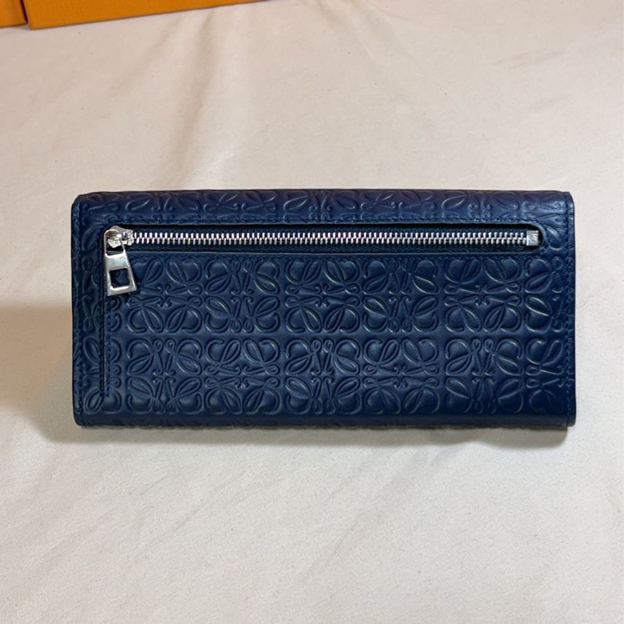 ✨經典不敗 Loewe 羅意威 老花深藍 翻蓋10卡長夾 長錢包-2