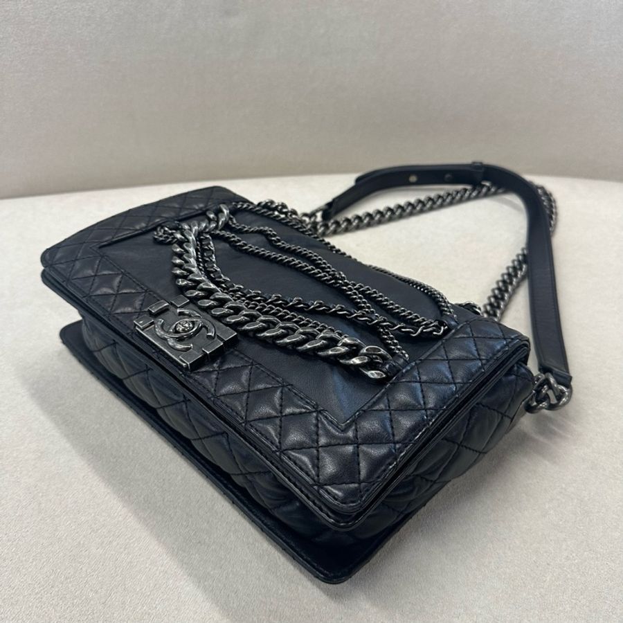 chanel 香奈兒 秀款限定Leboy 黑銀多鏈條包 牛皮-12