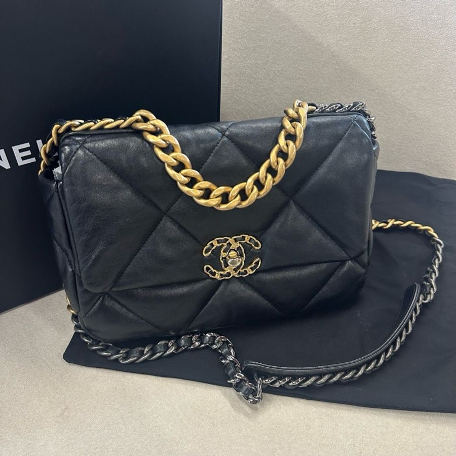 chanel 香奈兒 黑金19bag小號 手提單肩包 芯片款-0