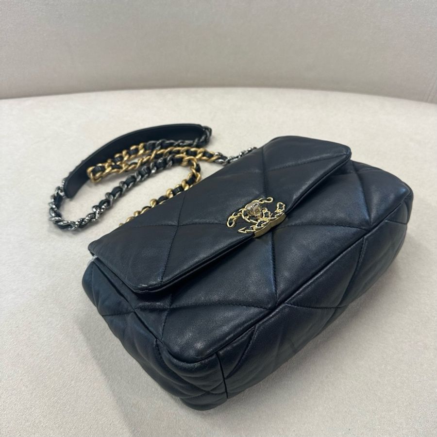 chanel 香奈兒 黑金19bag小號 手提單肩包 芯片款-5