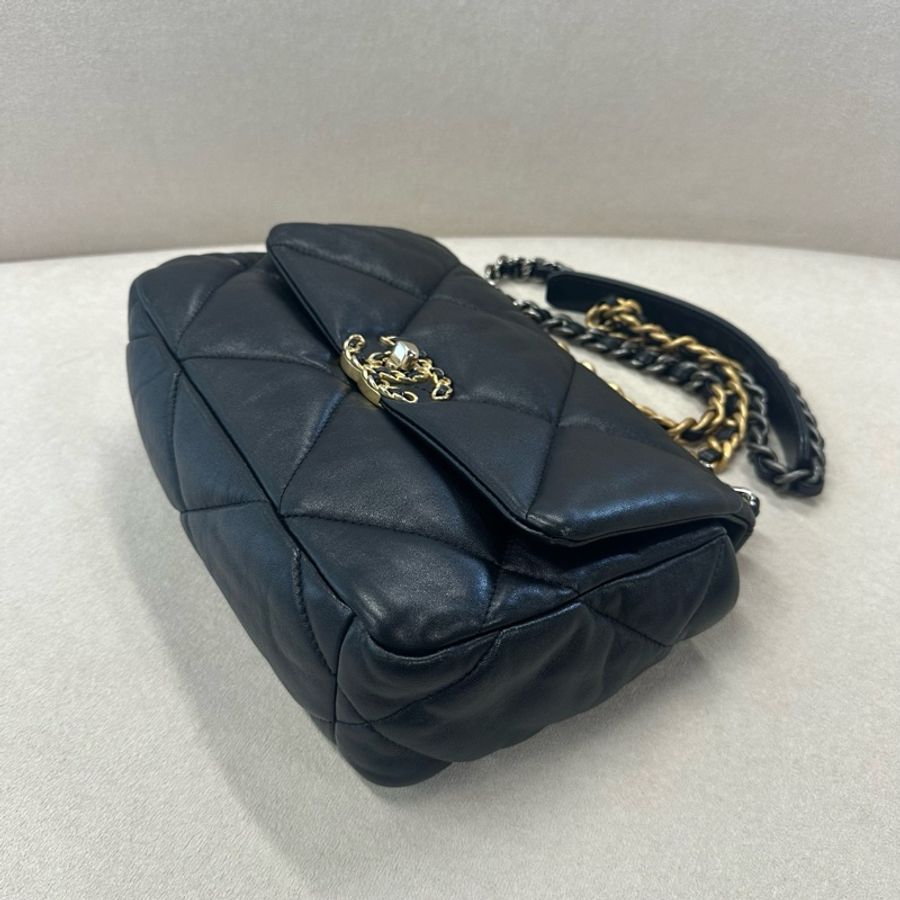chanel 香奈兒 黑金19bag小號 手提單肩包 芯片款-9