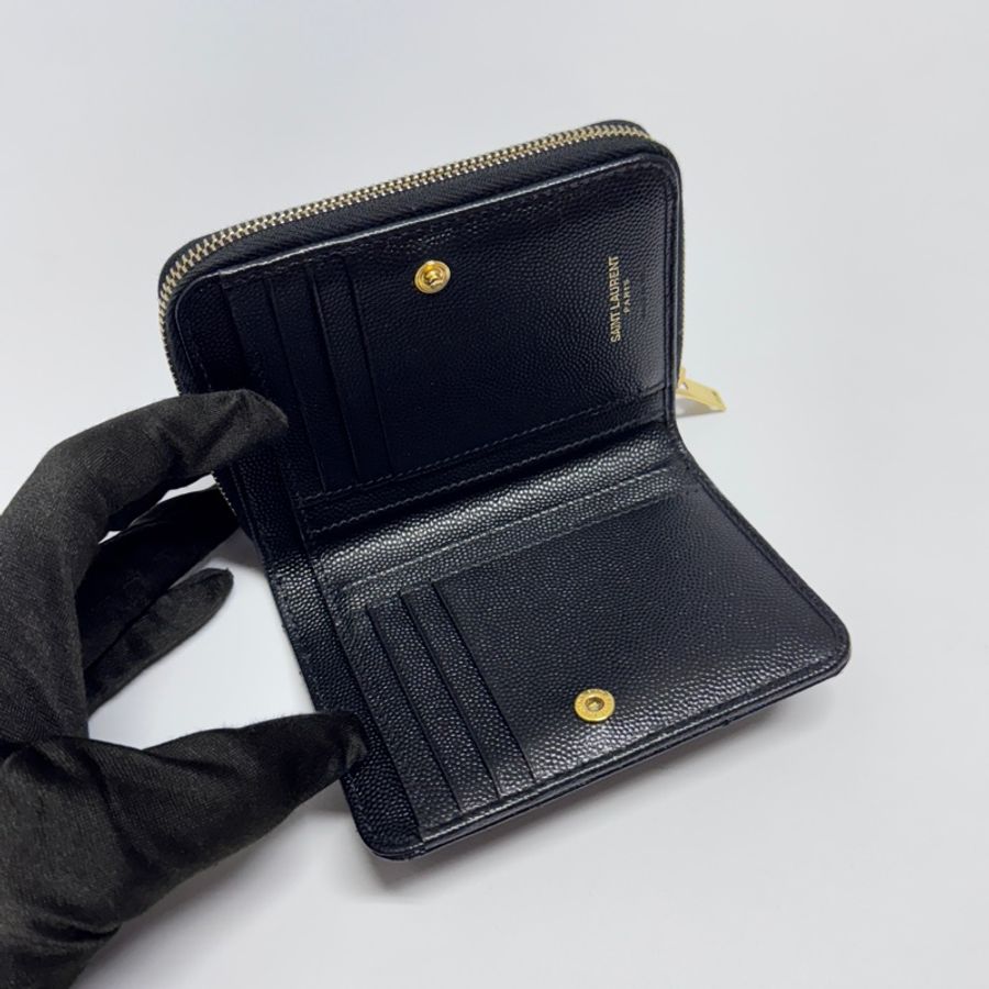 (超級新🎁) YSL 魚子醬牛皮 黑金 短夾 專櫃25300-9