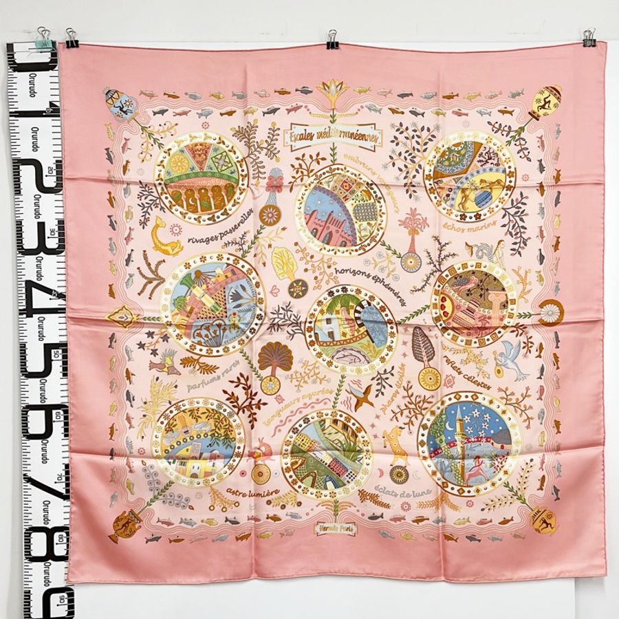 HERMÈS|Escales méditerranéennes 粉色地中海之旅 90cm絲巾-5