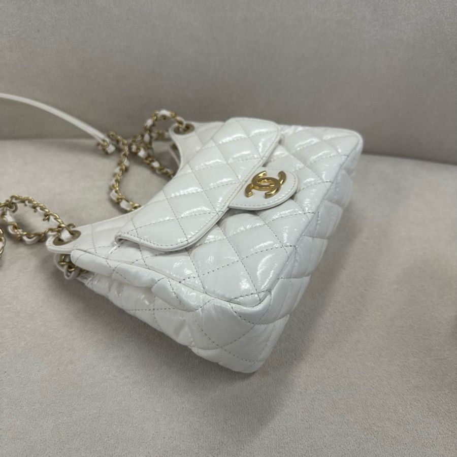 Chanel 香奈兒 白色 金扣 天貓精靈 嬉皮流浪包-5