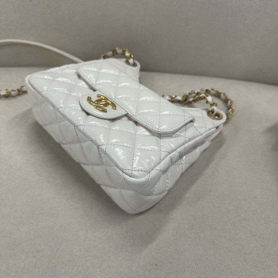 Chanel 香奈兒 白色 金扣 天貓精靈 嬉皮流浪包-6