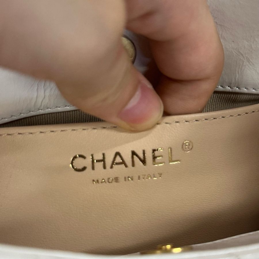Chanel 香奈兒 白色 金扣 天貓精靈 嬉皮流浪包-7
