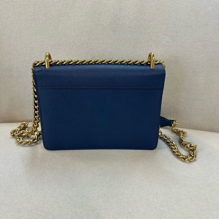 Prada 普拉達 Saffiano 藍色金扣牛皮單肩斜挎包-2