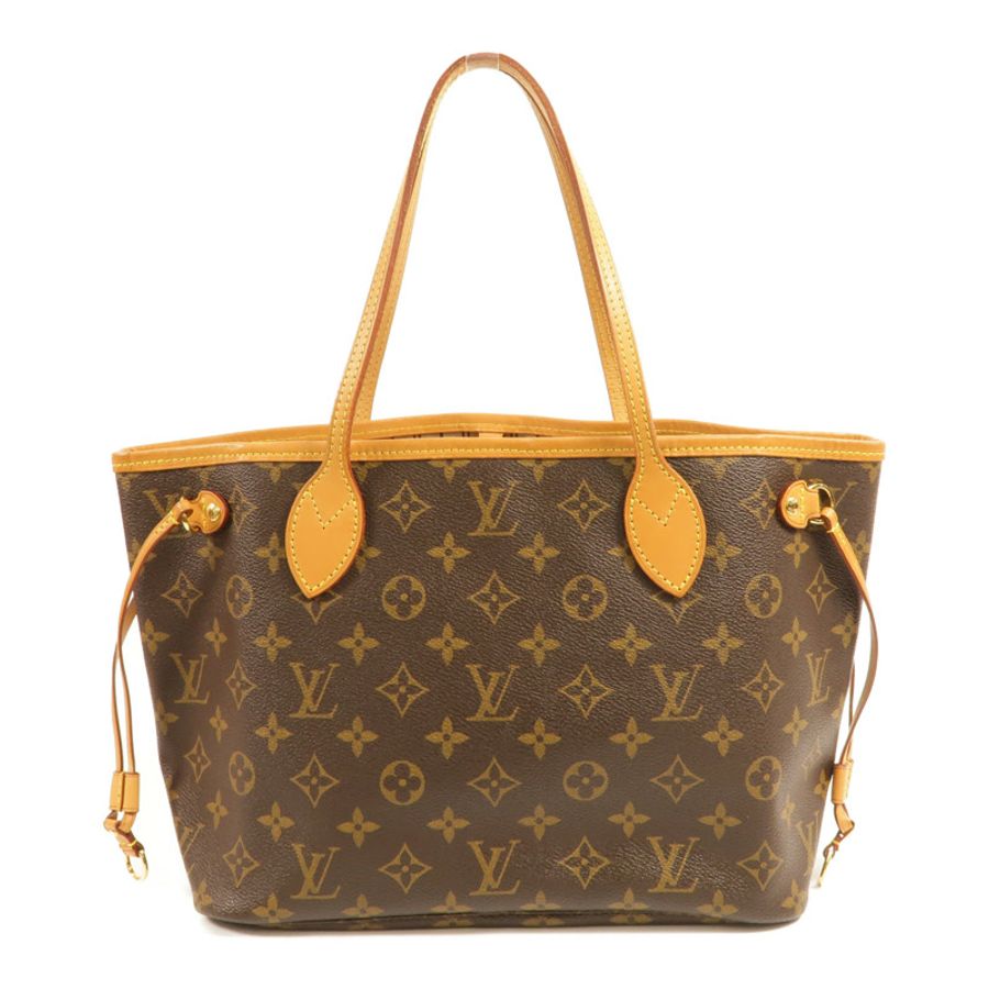 LOUIS VUITTON Monogram Neverfull PM金扣手挽袋棕色-1