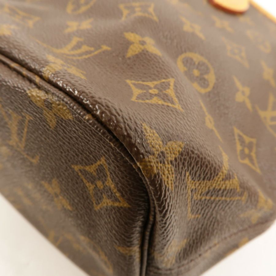 LOUIS VUITTON Monogram Neverfull PM金扣手挽袋棕色-9
