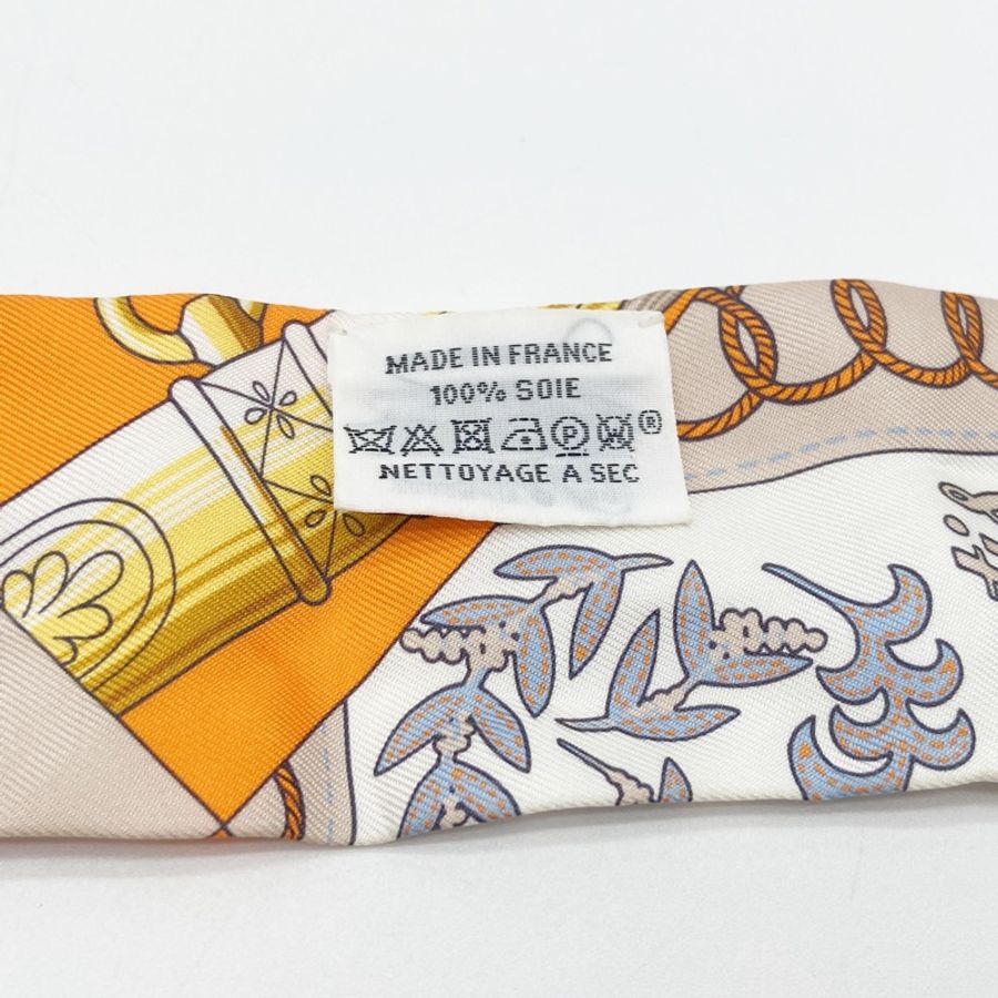 HERMÈS|愛馬仕 橙色馬具圖案Twilly小絲巾-2