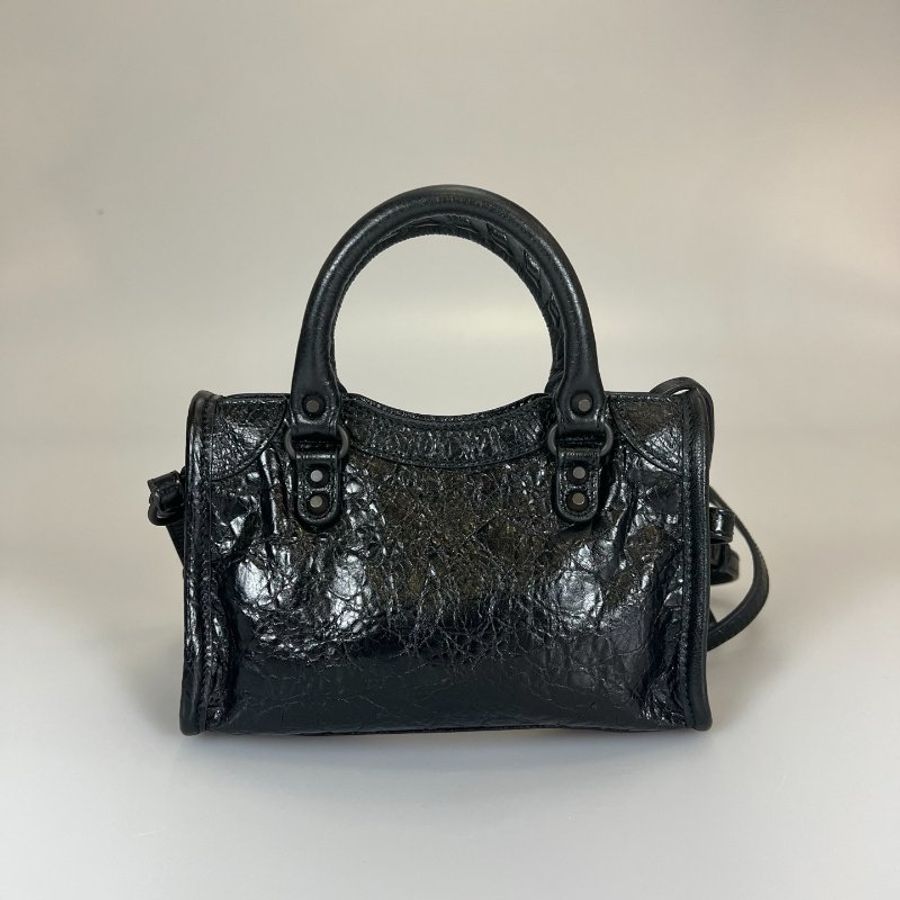 全新品BALENCIAGA 黑拉鍊手提斜背機車包 MINI-1