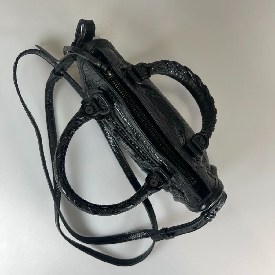全新品BALENCIAGA 黑拉鍊手提斜背機車包 MINI-5