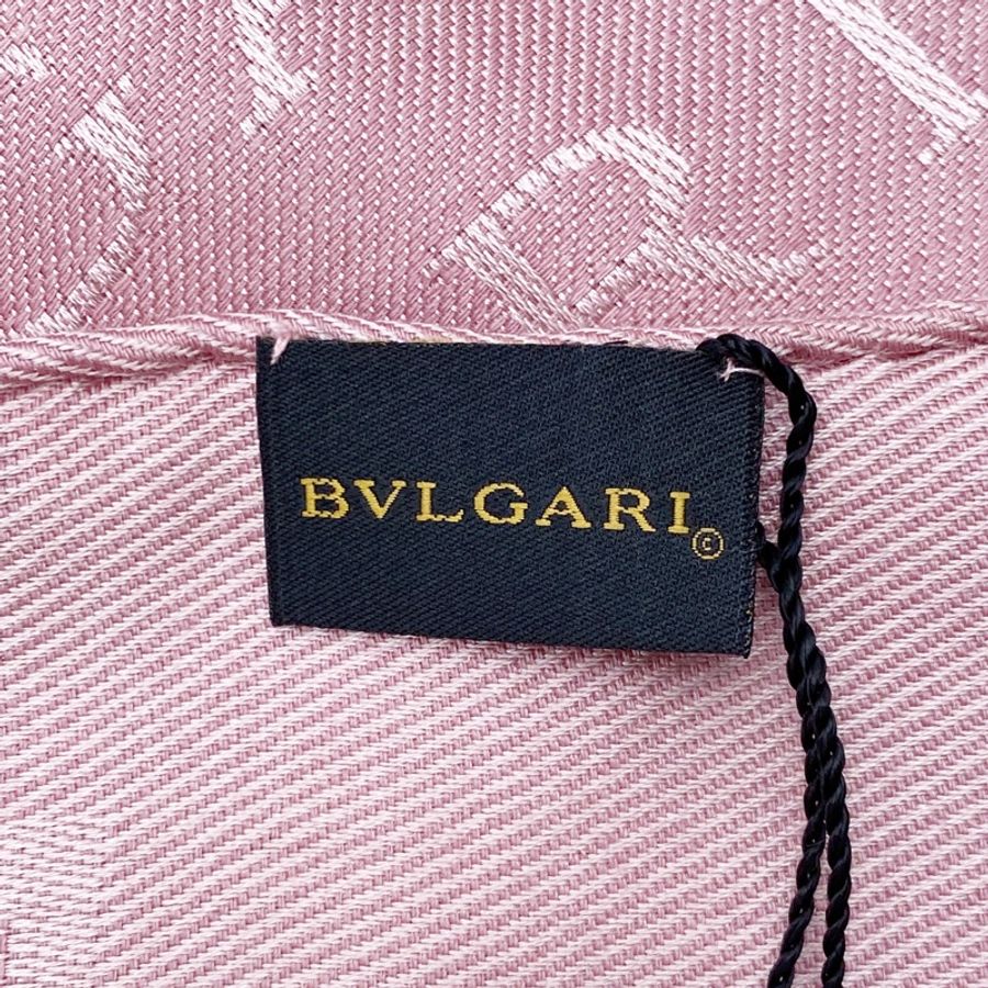 BVLGARI|寶格麗 粉色滿版字母提花流蘇圍巾-3