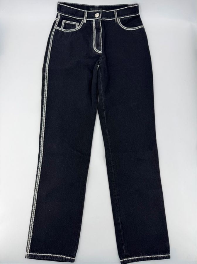 Chanel 24N Coco Neige Black and White Cartoon Border Wide-Leg Jeans Size 34-0