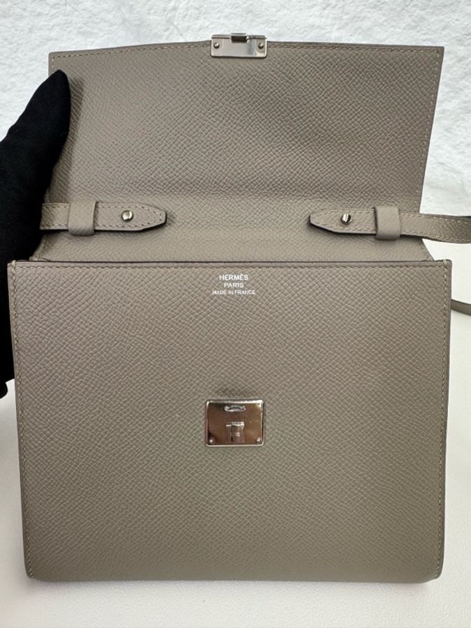Hermes 愛馬仕 chic16 錫器灰 E皮 C刻 斜挎包-12